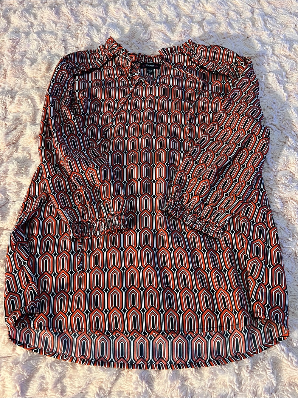 CeCe Red Geometric Ruffle-Neck Blouse - Picture 3 of 7